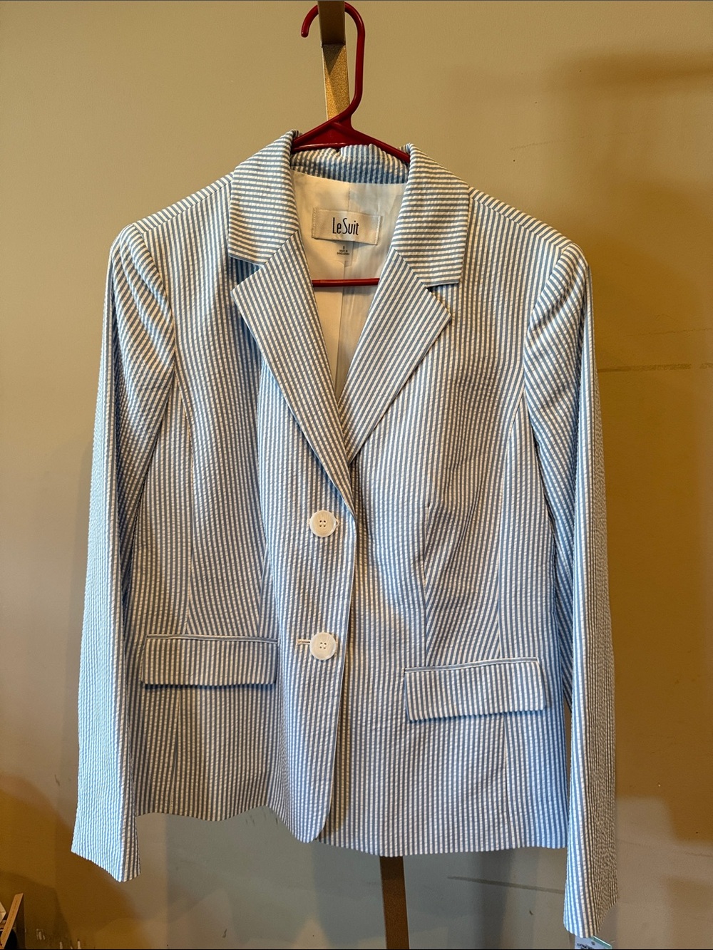Le Suit Blue and White Pinstriped Women's Blazer